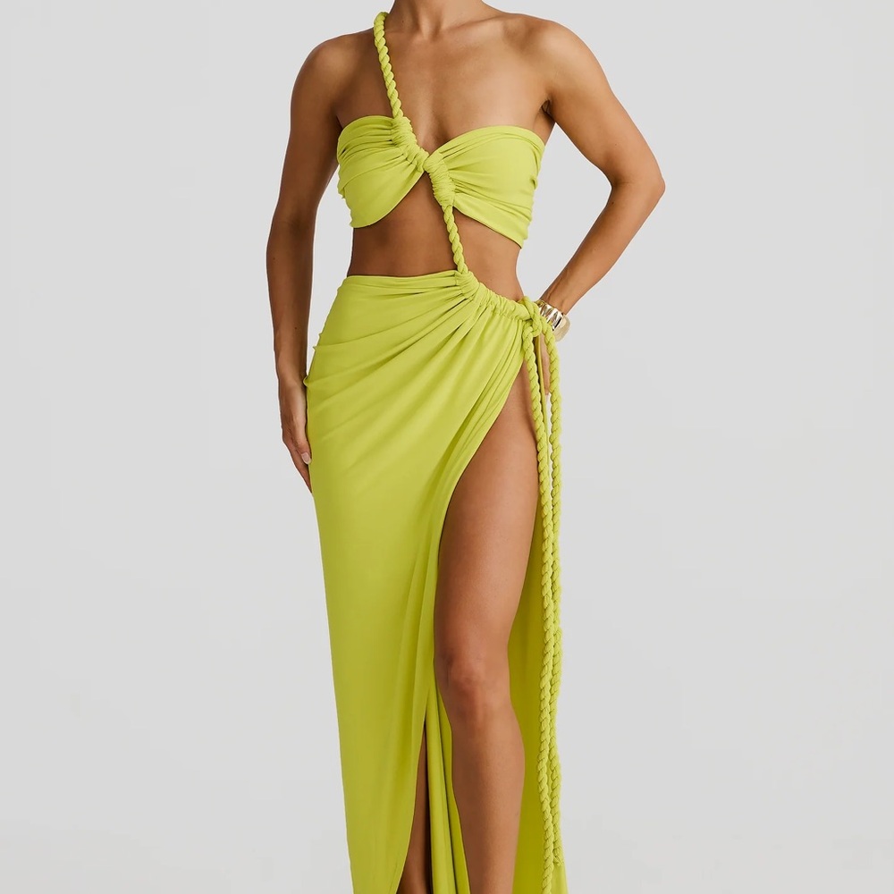 Melani Green Asymmetrical One Shoulder Dress with Slit - Never been worn!